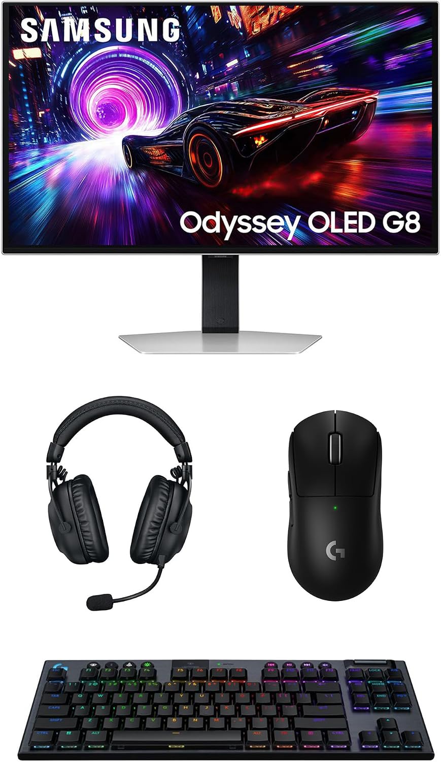 Samsung LS27FG810SNXZA 27' Odyssey OLED 4K 240Hz Gaming Monitor with PRO-X-2-LIGHTSPEED Headset, G915 Keyboard, and PRO-X-2-SUPERLIGHT Mouse (2025)