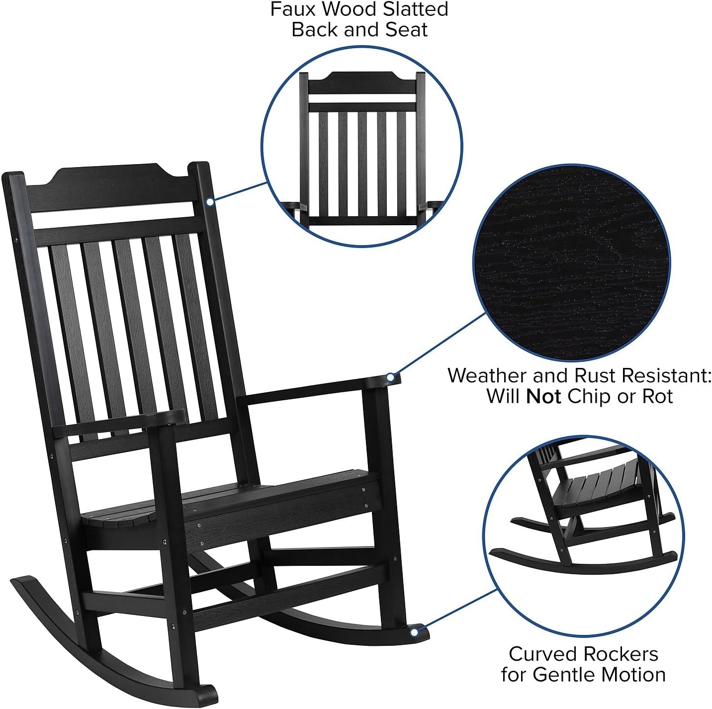 Flash Furniture Winston All-Weather Poly Resin Rocking Chair in Black