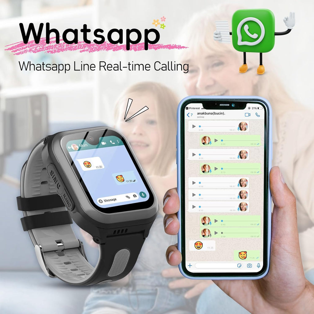 Wonlex 4G Smartwatch for Kids with SIM Card, 1.78 Inch Touch Screen Phone Watch with Video Calling, Voice Chat, SOS, Camera, Music, Pedometer, Birthday Gift for Girls and Boys 8-12 Years Old