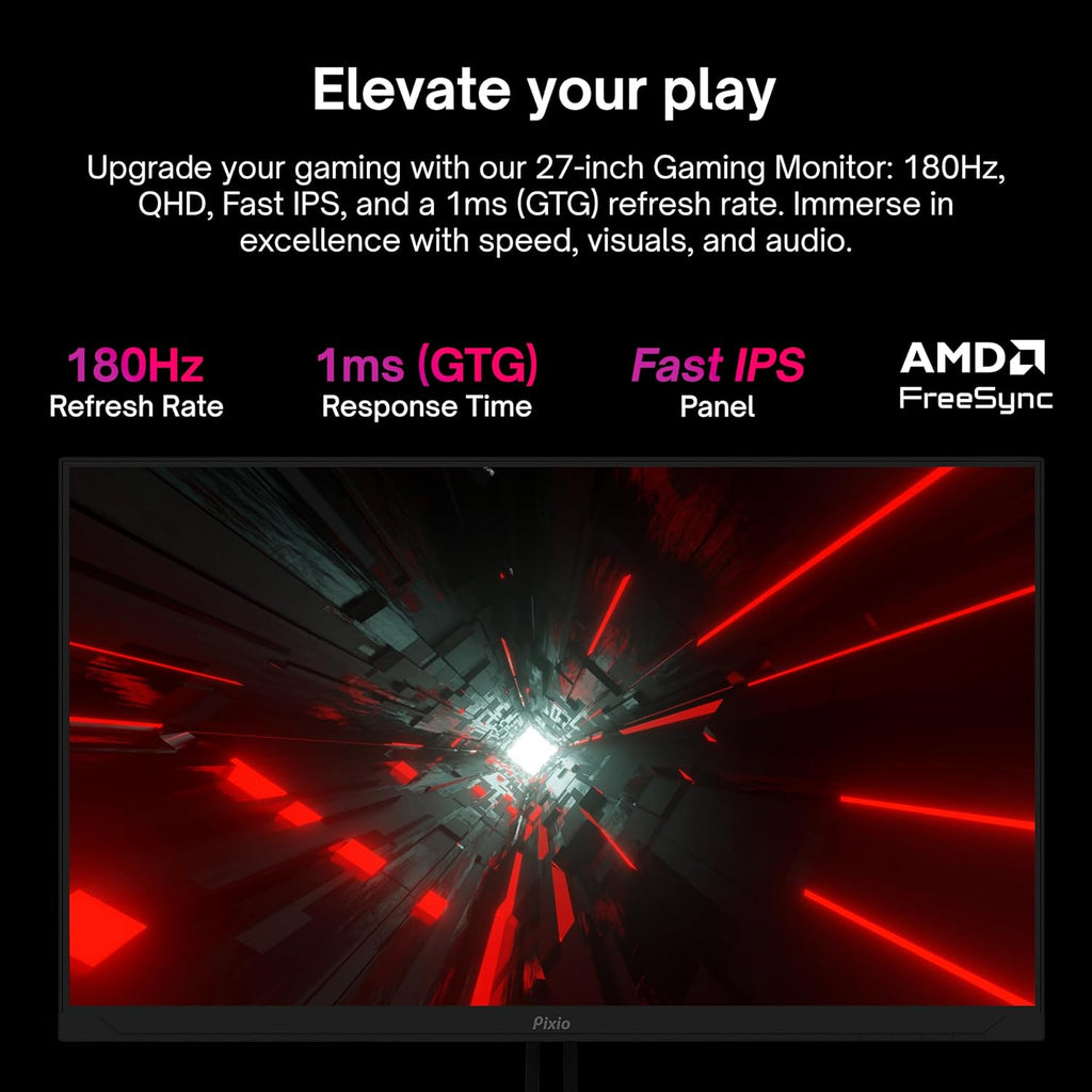 Pixio Two PX278 Wave 27 inch 180Hz Refresh Rate FHD 1440p Resolution Fast IPS Panel 1ms GTG Response Time Gaming Monitor and PS1D Wave Black Dual Monitor Arm - Fits up to 32 inches and 19.8lbs