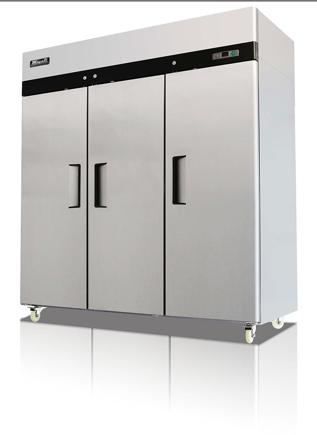 Migali C-3R-HC Three Door Reach-In Refrigerator, 72 cu/ft, Stainless Steel Interior and Exterior, Auto Defrost, Digital Temperature Display, Door Locks
