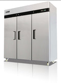 Migali C-3R-HC Three Door Reach-In Refrigerator, 72 cu/ft, Stainless Steel Interior and Exterior, Auto Defrost, Digital Temperature Display, Door Locks