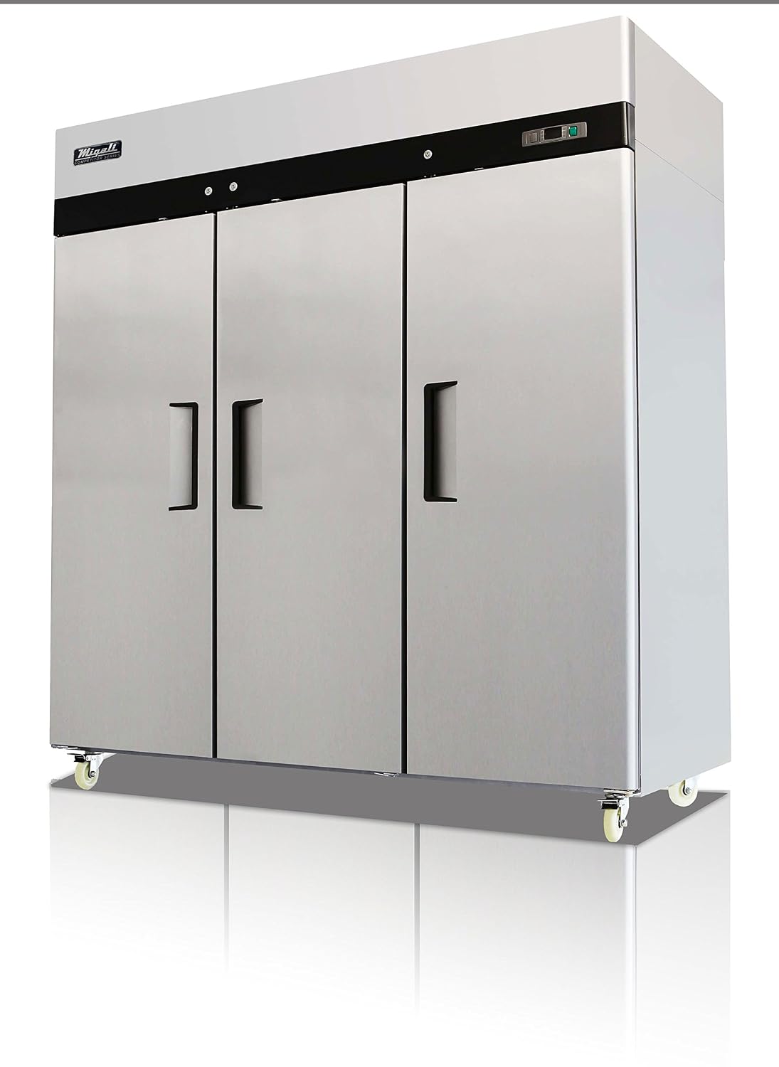 Migali C-3R-HC Three Door Reach-In Refrigerator, 72 cu/ft, Stainless Steel Interior and Exterior, Auto Defrost, Digital Temperature Display, Door Locks