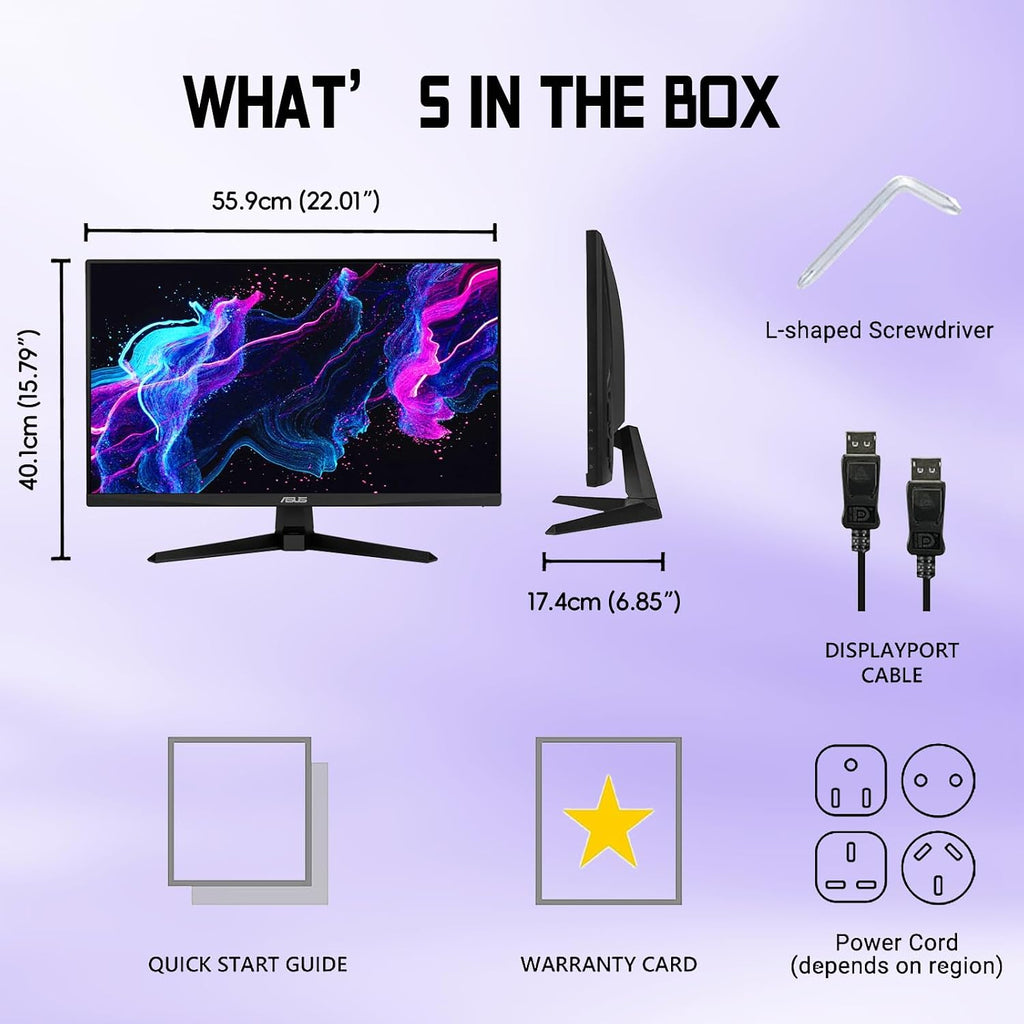 ASUS 24.5' FHD Gaming Monitor, Fast IPS Display, 310Hz, 0.3ms, G-SYNC Compatible, FreeSync Premium, ELMB Sync, 99% sRGB, AI-Powered Gaming Enhancements, Bult-in Speaks, HDMI, DisplayPort