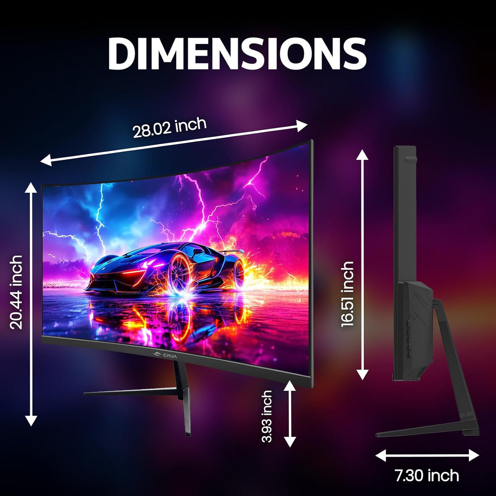 CRUA 32' Curved Gaming Monitor, 2K QHD 2560x1440, 144Hz/165Hz VA Display, 1800R Screen, 120% sRGB, AMD FreeSync, Low Blue Light, HDMI& DP, Wall Mountable PC Monitor for Gaming, Streaming & Work- Black