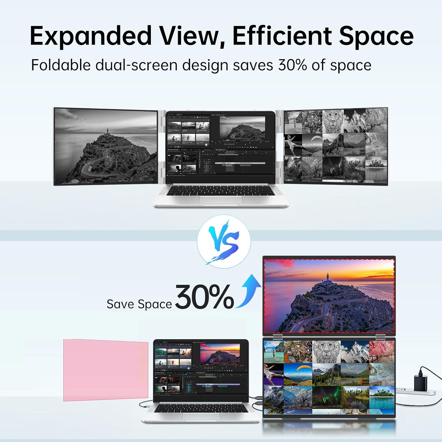 InnoView 18.5' 100Hz Dual Portable Monitor Built-in Speakers 115% sRGB 315°Adjustable Dual Stacked Folding Monitor (Wins/Mac) 1080P Laptop Screen Extender for Laptop(No Driver Needed)