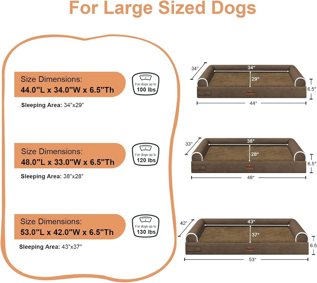 Large Dog Bed Orthopedic Washable: Jumbo Dog Bed Bolster Extra Large Dogs Egg Crate Foam Sofa Couch Waterproof Removable Cover - Coffee