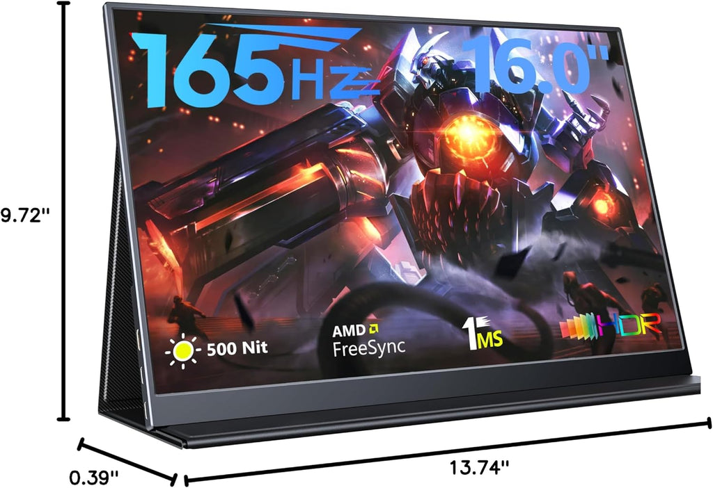 MAGICRAVEN 165Hz Portable Gaming Monitor, 16' 1920x1200 500 Nits Laptop Monitor, Second Computer Display with Speakers, Dual Screen Travel Monitor for PC Phone PS5/4 Xbox Switch