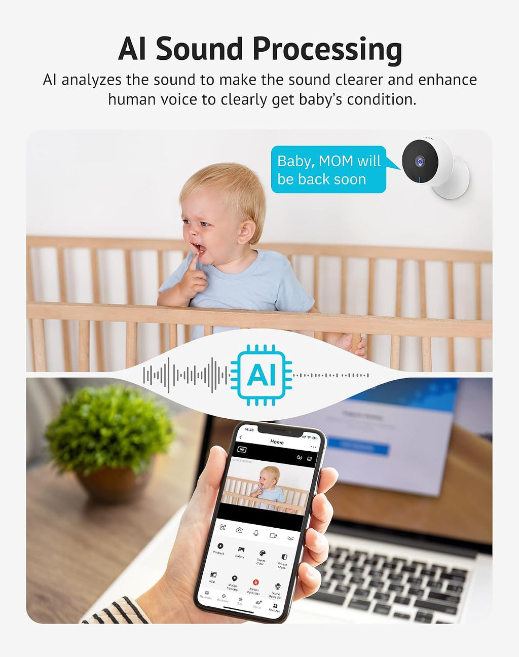 LaView 8MP 4K Cameras for Home Security Indoor,Home Security Camera for Baby/Elder/Pet/Nanny,Baby Cam Starlight Sensor Color Night Vision,US Cloud Service,Compatible with Alexa