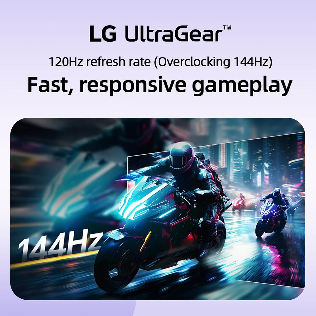 LG 24' Ultragear FHD Gaming Monitor, IPS Display, 144Hz Refresh Rate, 1ms MBR, HDR10, 99% sRGB, NVIDIA G-SYNC Compatible, AMD FreeSync, HDMI, DisplayPort, VESA Mountable, Ultra-Slim Bezel, Tilt, Black