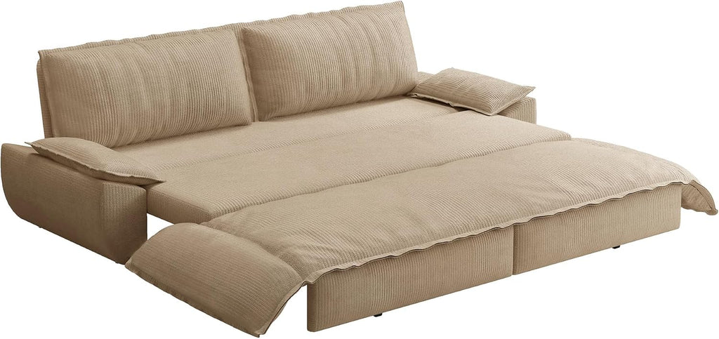 73.2' Sofa Bed Queen Size, Pull Out Couch Bed, 3-in-1 Convertible Sleeper Sofa with Cushion Armrest, Modern Corduroy Futon Couch for Living Room, Small Space, Apartment, Bedroom, Camel