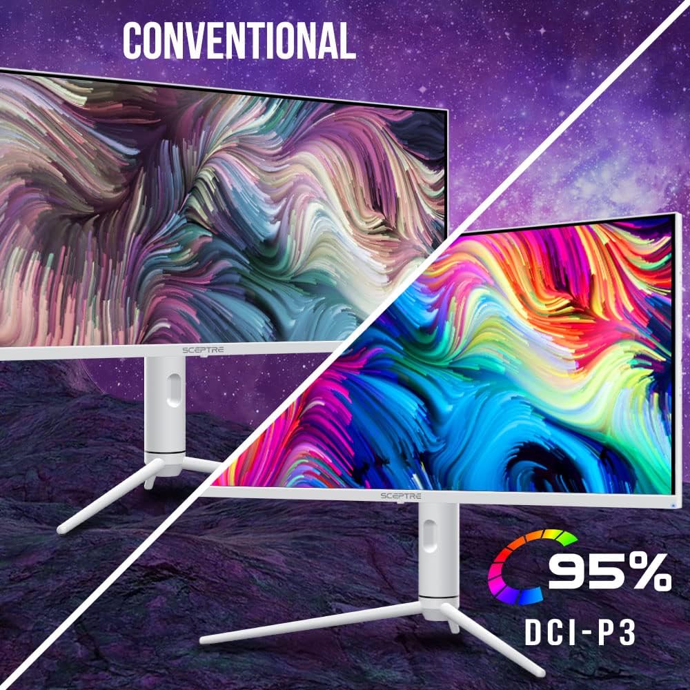 Sceptre IPS 34' White UltraWide Monitor 3440 x 1440p HDR400 1ms up to 144Hz 95% DCI-P3 PIP PBP DisplayPort HDMI USB-C Height Adjustable (E345B-QUN168W)