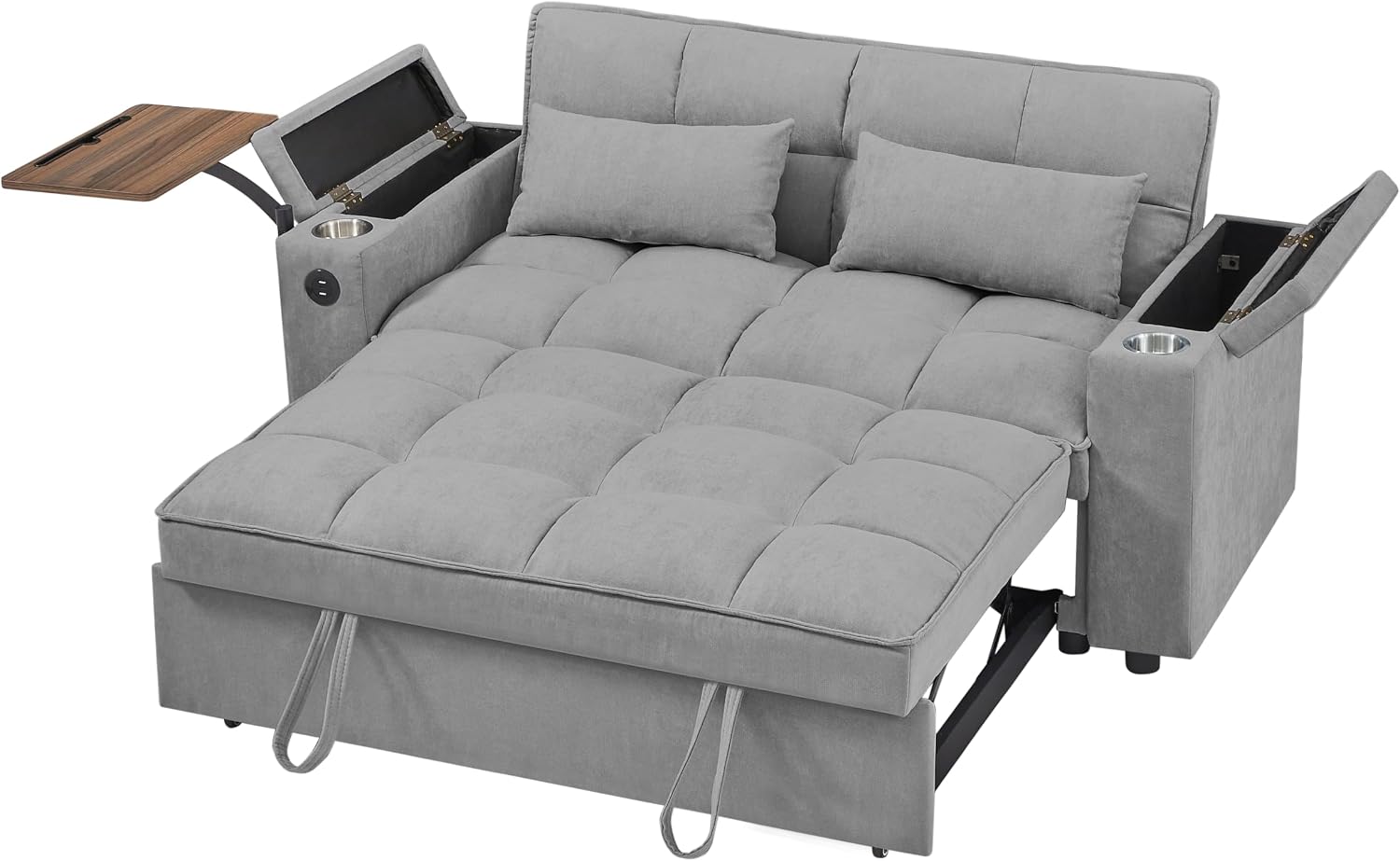 Auvsoce 65'' Convertible Sleeper Sofa Bed with Adjustable Backrest, Chaise Lounge, Side Table & USB/Type-C Ports – Stylish & Functional Addition to Any Living Room (Light Grey)