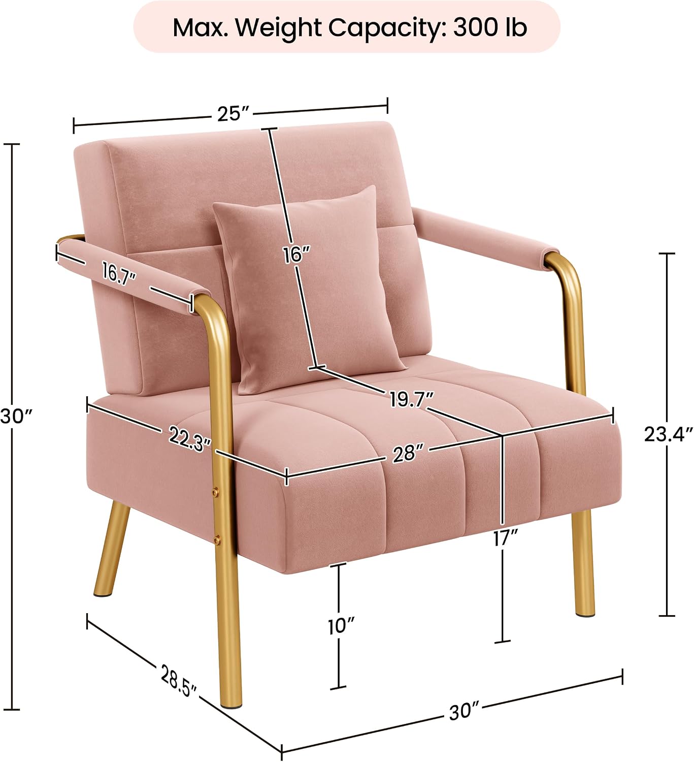 Yaheetech 30' W Modern Sofa Small Sofa Luxurious Velvet Fabric Couch with Gold-Tone Metal Arms and Legs for Living Room, Home Office, Studio Pink