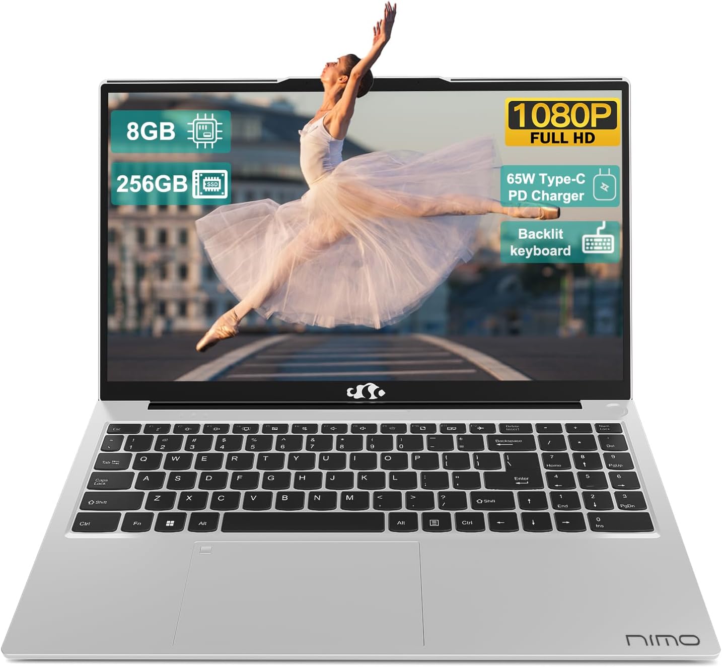 NIMO-Laptop 15.6 Student-Laptop, Intel 12th Generation Processors, 8GB RAM 256GB SSD, Backlit Keyboard Fingerprint FHD Laptop Wi-Fi 6 Windows 11 Laptop for School Home Travel