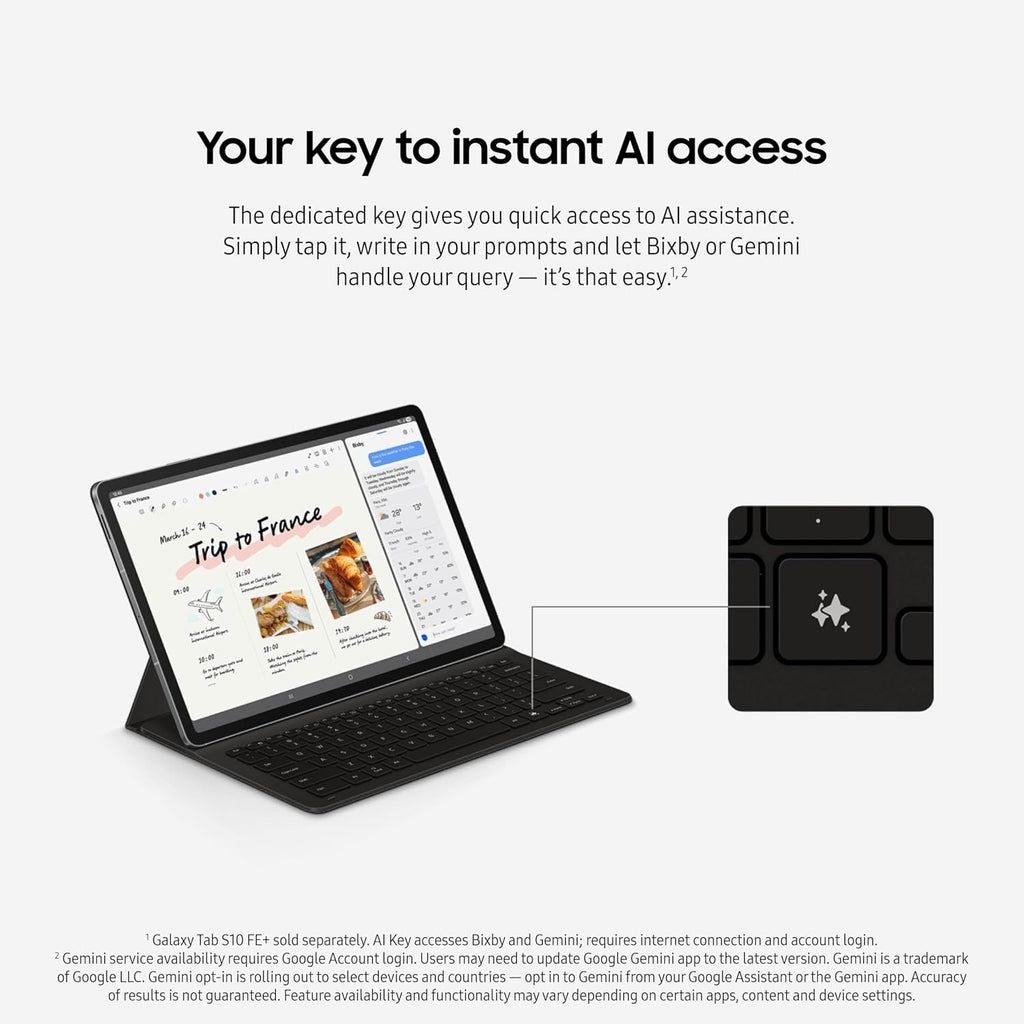Samsung Galaxy Tab S10 FE+ Book Cover Keyboard Slim – AI Key for Galaxy Tab S10 FE+, Detachable Platform, PC-Like Experience, Wireless Keyboard Sharing, Black