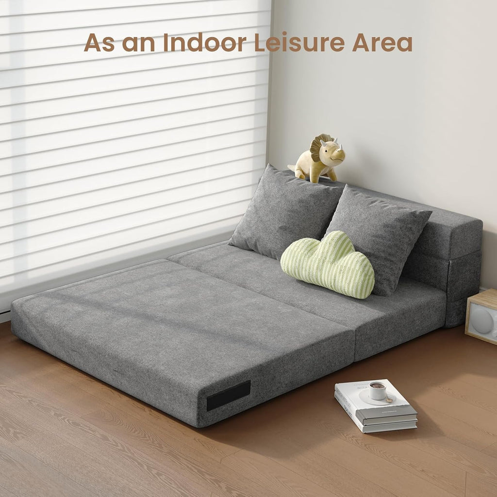 5-in-1 Convertible Folding Sofa Bed - Sleeper Chair with Pillows, Fold Out Chair Bed Futon Couch, Foldable Floor Mattress for Living Room/Dorm/Guest Use/Home Office/Apartment, Twin, Dark Grey