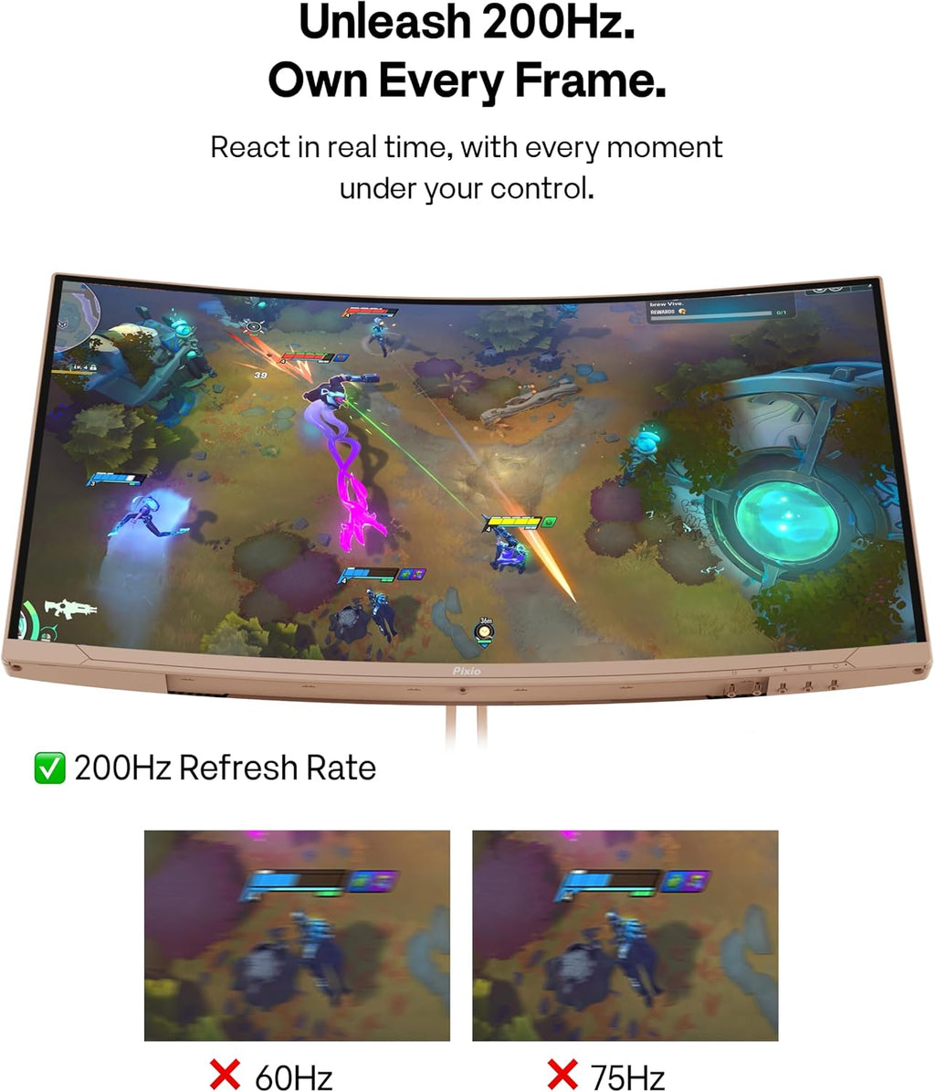 Pixio PXC248WAVE Beige 24 inch 200Hz Refresh Rate FHD 1080p Resolution 1500R Curve Fast VA Panel 1ms GTG Response Time HDR Curved Gaming Monitor and PS1S Wave Blue Beige Monitor Arm