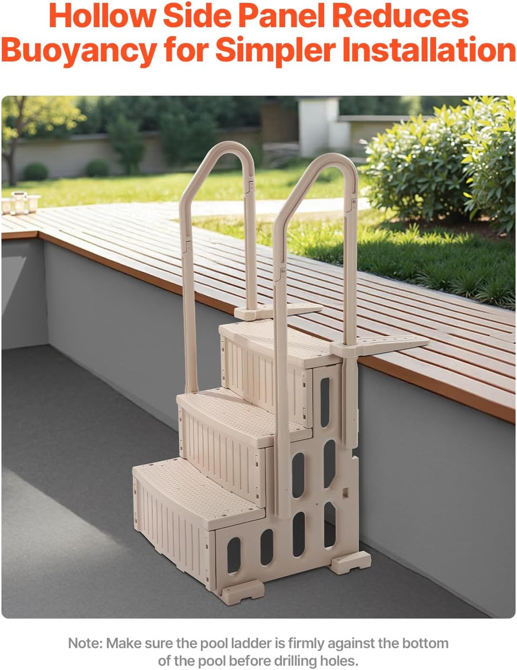 VEVOR Swimming Pool Ladder, 3-Step Double Handrails Stairs with Non-Slip Heavy Duty Steps, Max Load Capacity 400 lbs, for 36-48 Inch Inground & Above-Ground Pools of Any Decking Surface, Taupe