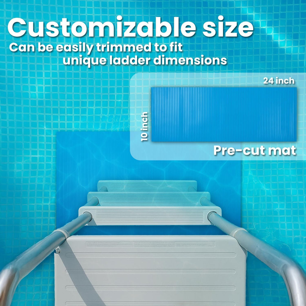 XtremepowerUS Above Ground Pool Ladder with Protective Mat – Inclined Entry Step System + 10 x 24 Inch Pad for Liner Protection (1 Ladder + 1 Mat)