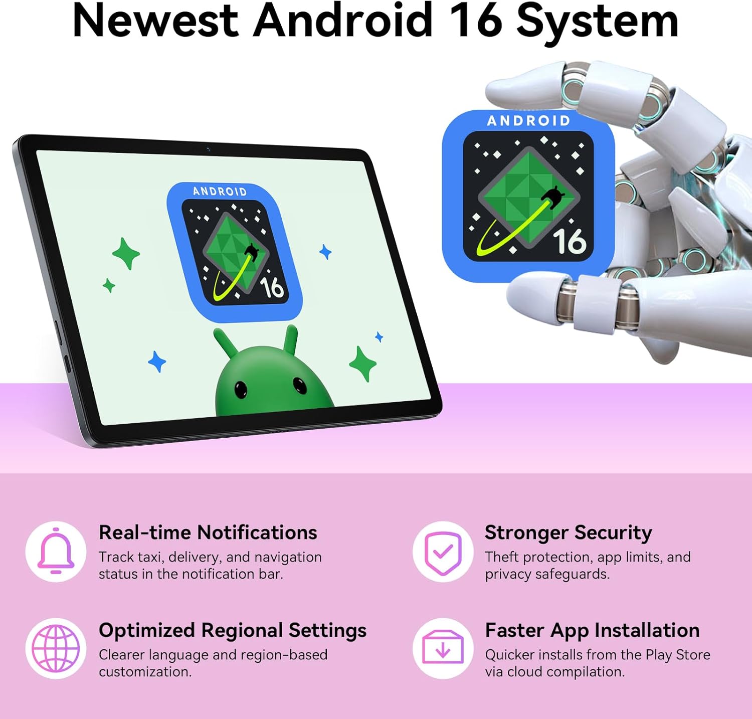 Tablet 2026 Latest Android 16 Tablets with 10.1 Inch Incell Display, 24GB RAM 256GB ROM /2TB TF, Gemini AI, T606 Octa-Core+8MP Camera, 5000mAh, Widevine L1, 2 in 1 Tablets with Keyboard Mouse Stylus