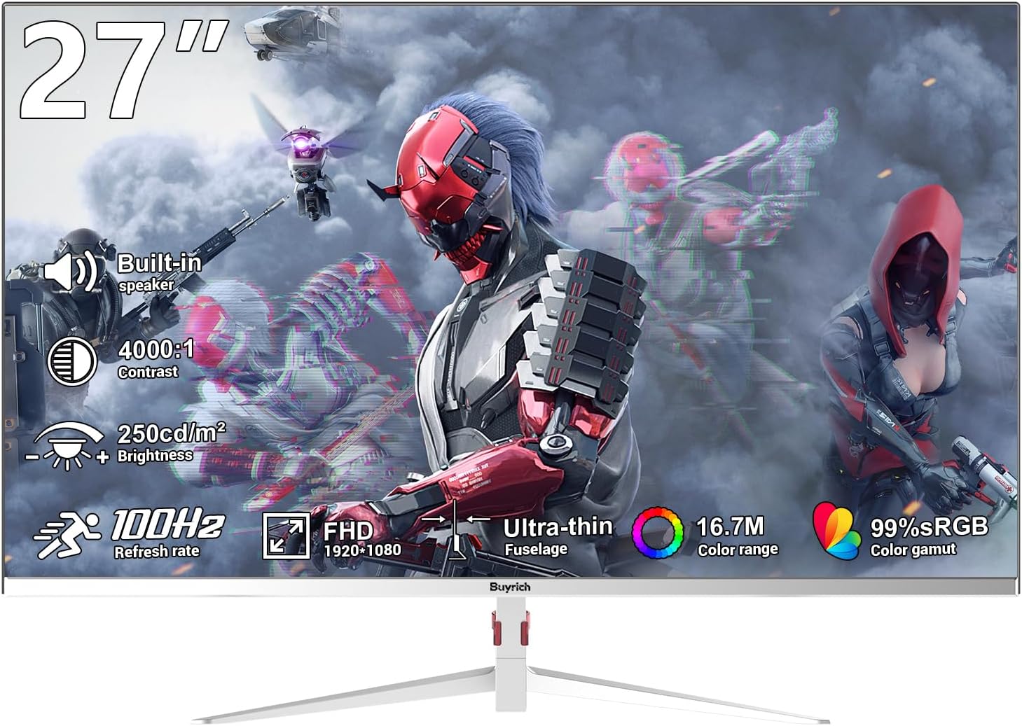 27 Inch Computer Monitor 100Hz IPS FHD 1080P,Built-in Speakers, Frameless Gaming Monitor with FreeSync/G-Sync Compatible, HDR10, HDMI/DP Ports, VESA Mount, Tilt Adjustable