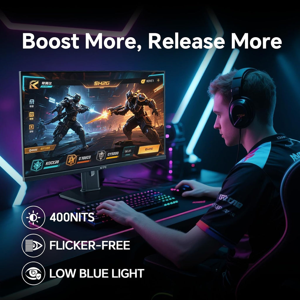 KTC 24 inch Gaming Monitor QHD 180Hz, Fast IPS 1440p Computer Monitor, Up to 185Hz, 1ms, G-Sync/FreeSync, HDR400, Height Adjustable, 2 x HDMI, 1 x DP H24T7 (Renewed)