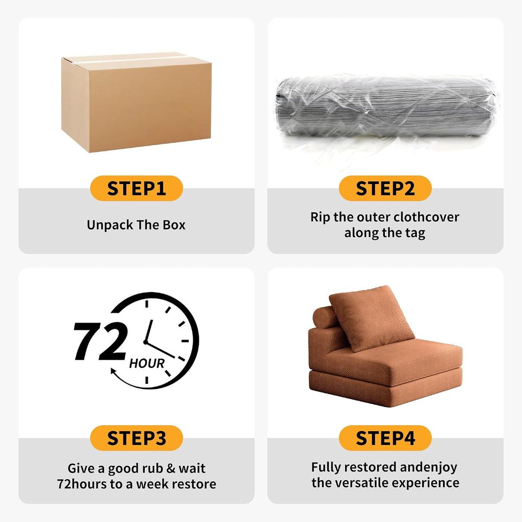 Folding Sofa Bed, 3-in-1 Convertible Sleeper Chair Bed with Pillows, Foldable Floor Couch with High-Density Foam, Futon Small Boneless Couch for Living Room Bedroom Lounge, Single, Brown