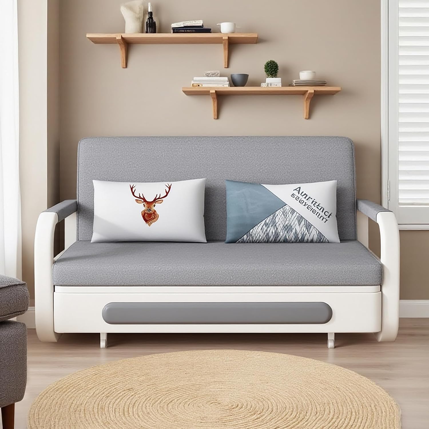 Pull-Out Sofa Daybed with Trundle, Versatile Futon Couch with Sleeping Function and Storage Space, Sofa Bed for Small Rooms and Living Rooms, Dark Grey and White (50.3')