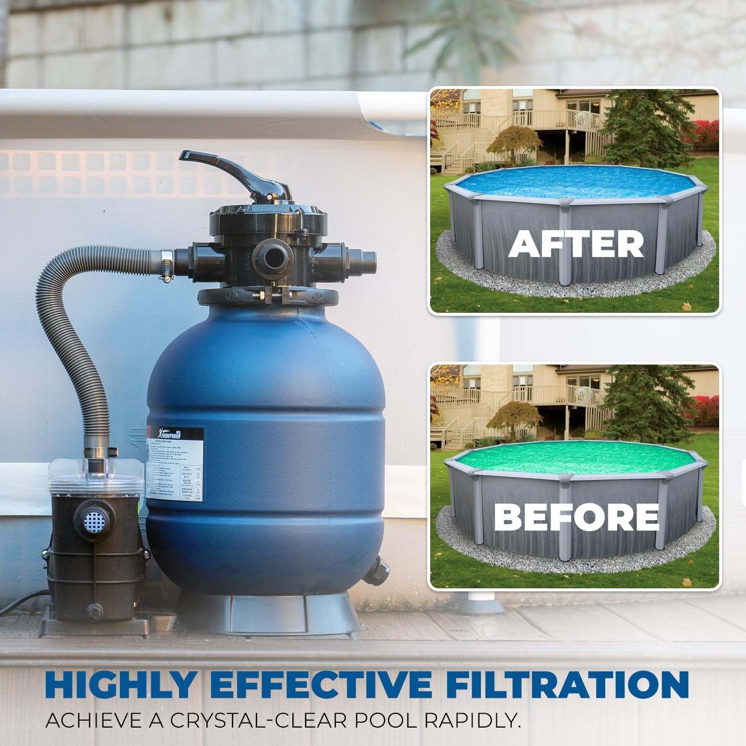 XtremepowerUS 13' Sand Filter 3/4HP Pool Pump 2,400GPH for Above Ground Swimming Pool Multi-Port Valve Up to 10,000 Gallons, 1-1/4'NPT Pool Sand Filter with Enhanced Circulation System