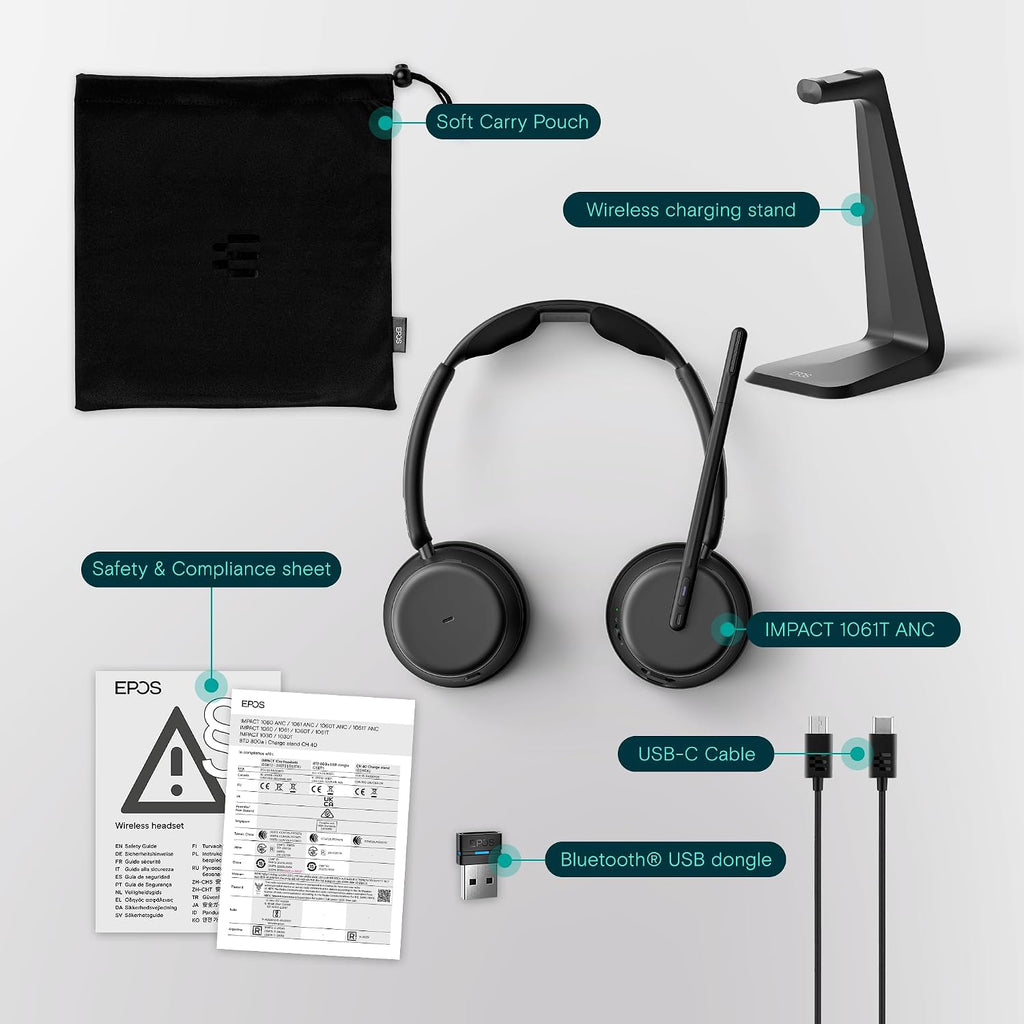 EPOS Impact 1061T ANC - Premium Open Office Headset with Hybrid Adaptive ANC, EPOS AI™ Microphone Technology, and Multipoint Connectivity