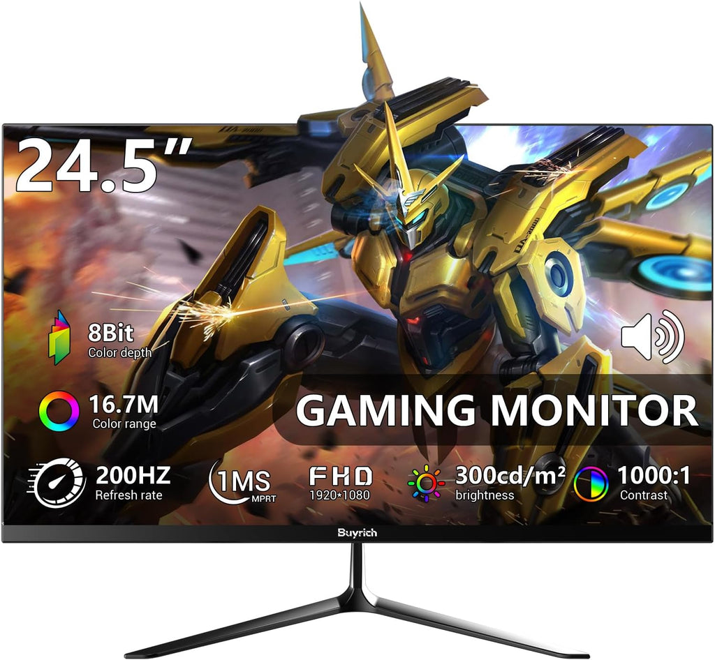 24.5 Inch Gaming Monitor, 200Hz Refresh Rate, FHD 1920x1080, Fast Response Time, Built-in Speakers, Metal Stand, VESA Compatible, for PC Gamers and Home Setup