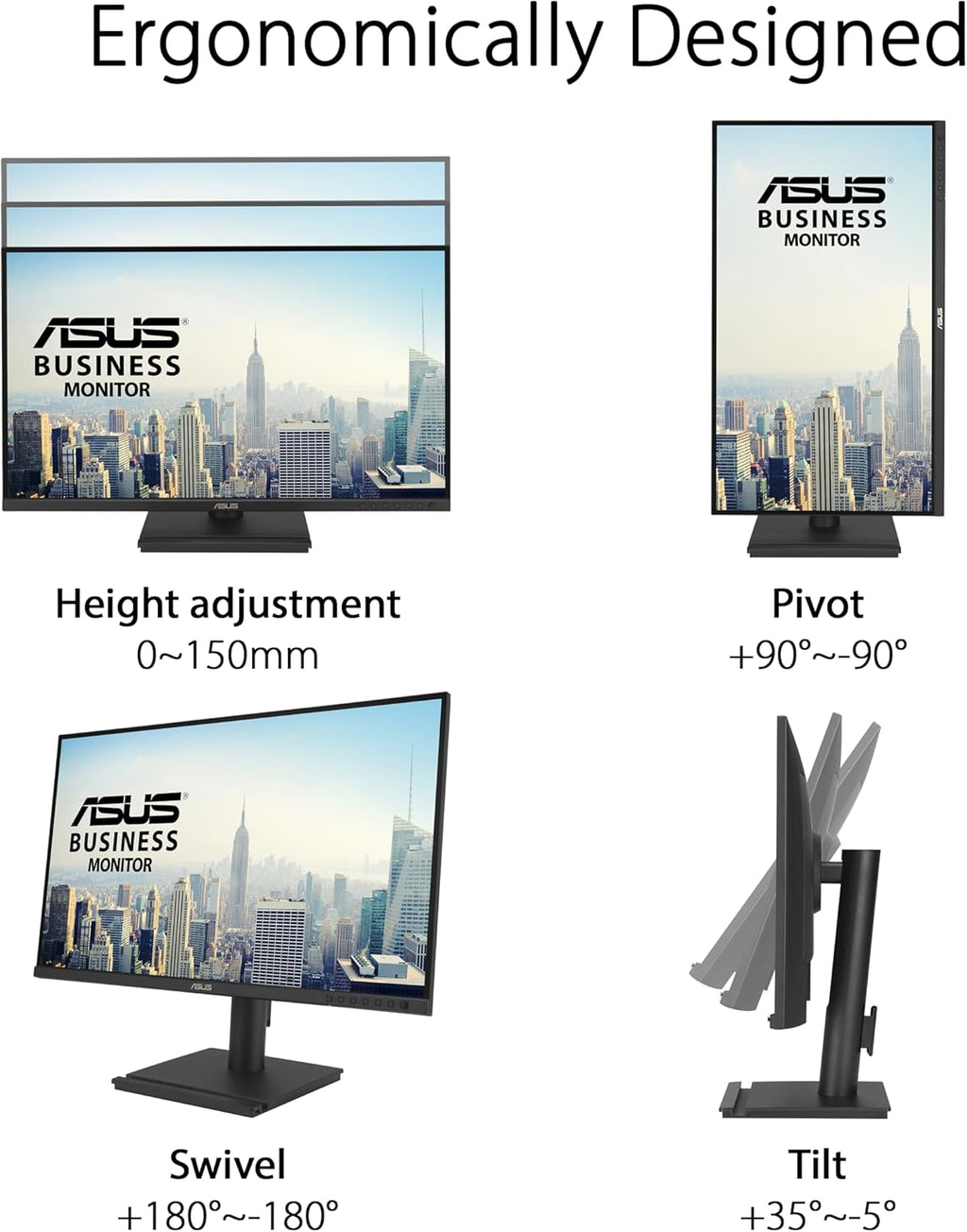 ASUS 27' 1440P Business Monitor (BE27AQG) - QHD (2560x1440), IPS, 120Hz, Ergonomic Design, Speakers, Height Adjustable, Power Sync, Eye Care, VESA Wall Mountable, 3 yr Warranty TAA Compliant