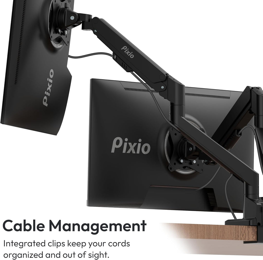Pixio Two PX275 Wave 27 inch 100Hz Refresh Rate QHD 1440p Resolution IPS Panel 1ms MPRT Response Time Gaming Monitor and PS1D Wave Black Dual Monitor Arm - Fits up to 32 inches and 19.8lbs