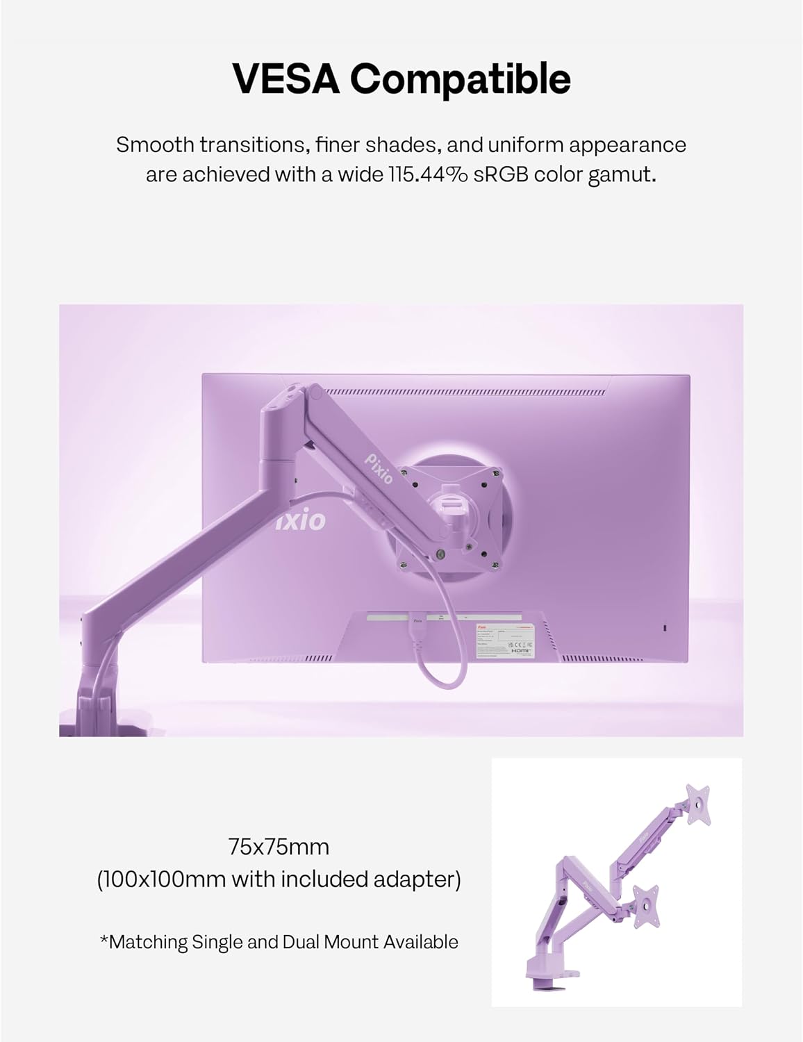 Pixio PX246 Wave Purple 24 inch 120Hz Refresh Rate FHD 1080p Resolution IPS Panel 4ms GTG Response Time Gaming Monitor with Adaptive Sync