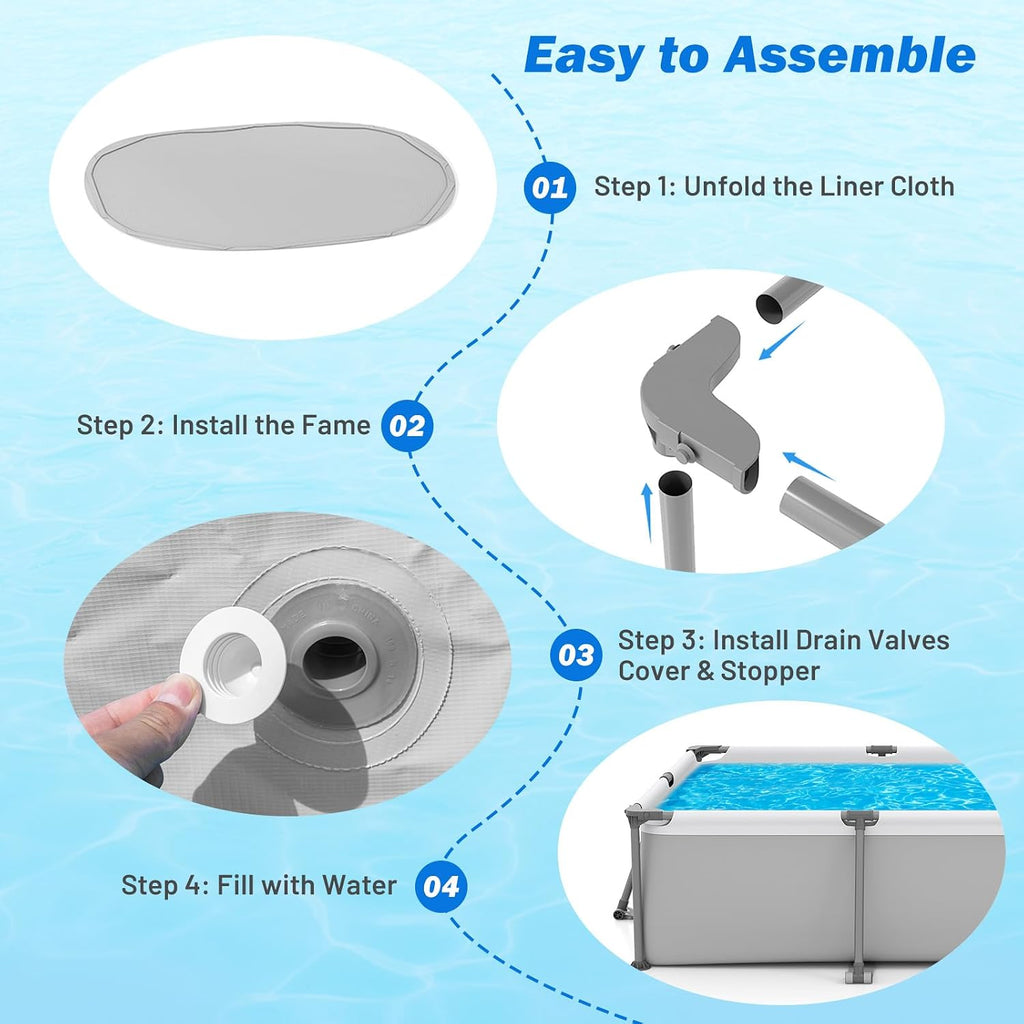 Goplus Above Ground Swimming Pool, 10'x6.8'x26'' Metal Frame Pool Set w/PVC Fabric, 3 Stoppers, Drainage Valve Connector, for Outdoor, Backyard, Garden, Patio (10' x 6.8' Rectangle, 978 Gal, Grey)