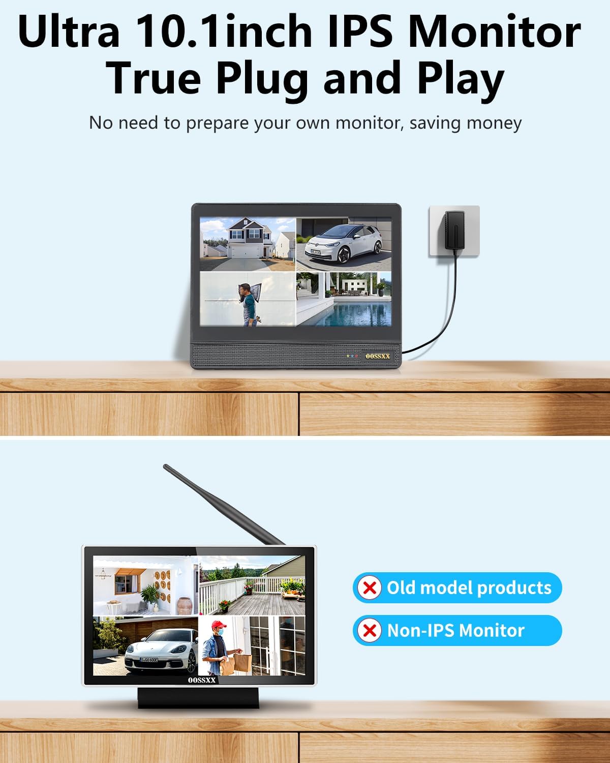 OOSSXX (2-Way Audio &10'' UHD Monitor) 2-Antennas Enchance WiFi Wireless 5MP PIR Outdoor Camera Wireless Home Security Cameras System with Monitor Indoor Video Surveillance
