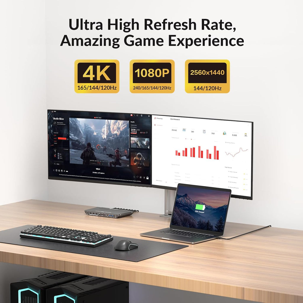AV Access Docking Station KVM Switch 1 Laptop & 2 Desktop PCs, Dual 4K@60Hz Monitors, EDID Emulation, 100W USB C Charging, Gigabit Ethernet,High Refresh Rates,Ideal for Gaming, Office & Creative Work