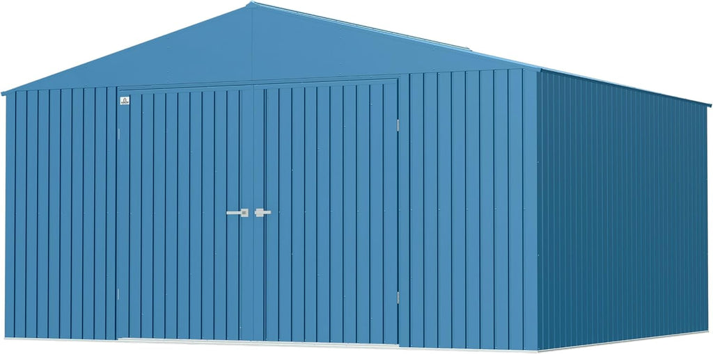 Arrow Shed Elite 14' x 12' Tall Outdoor Steel Storage Shed with High Gable and Lockable Doors Storage Building, Blue Grey
