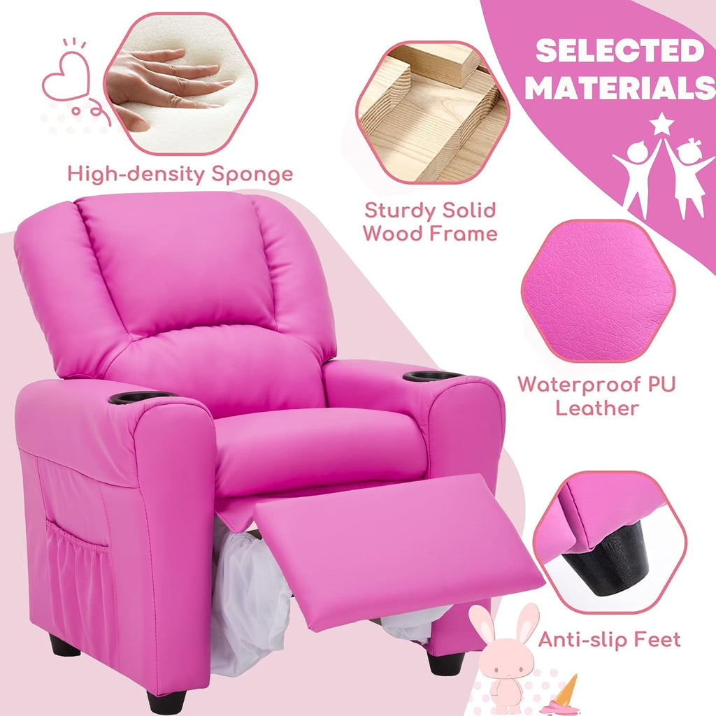 Candy Kids Reclining Chair Leather Recliner Sofa Push Back Toddler Youth Children Child Ages 1-6