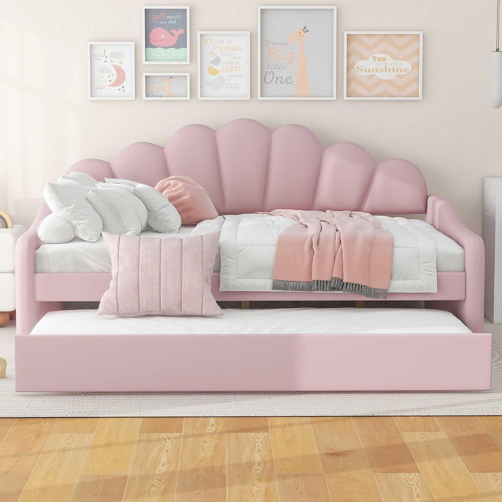 Bellemave Full Size daybed with Trundle, Sofa Bed Full Size, daybed with Trundle for Adults, Kids, Girls, Teens, Trundle Bed for Living Room, Velvet, Pink(Mattress not Included)