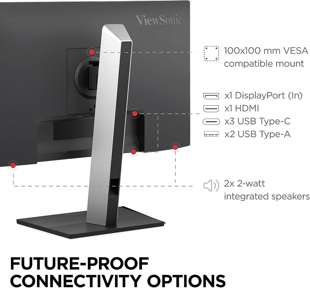 ViewSonic VG2752-2K 27 Inch 1440p Monitor, IPS Display with 100Hz for Smooth Home and Office Productivity, Full Ergonomic Adjustability, 5-Port USB Hub, 65W USB-C, HDMI, and DisplayPort Inputs