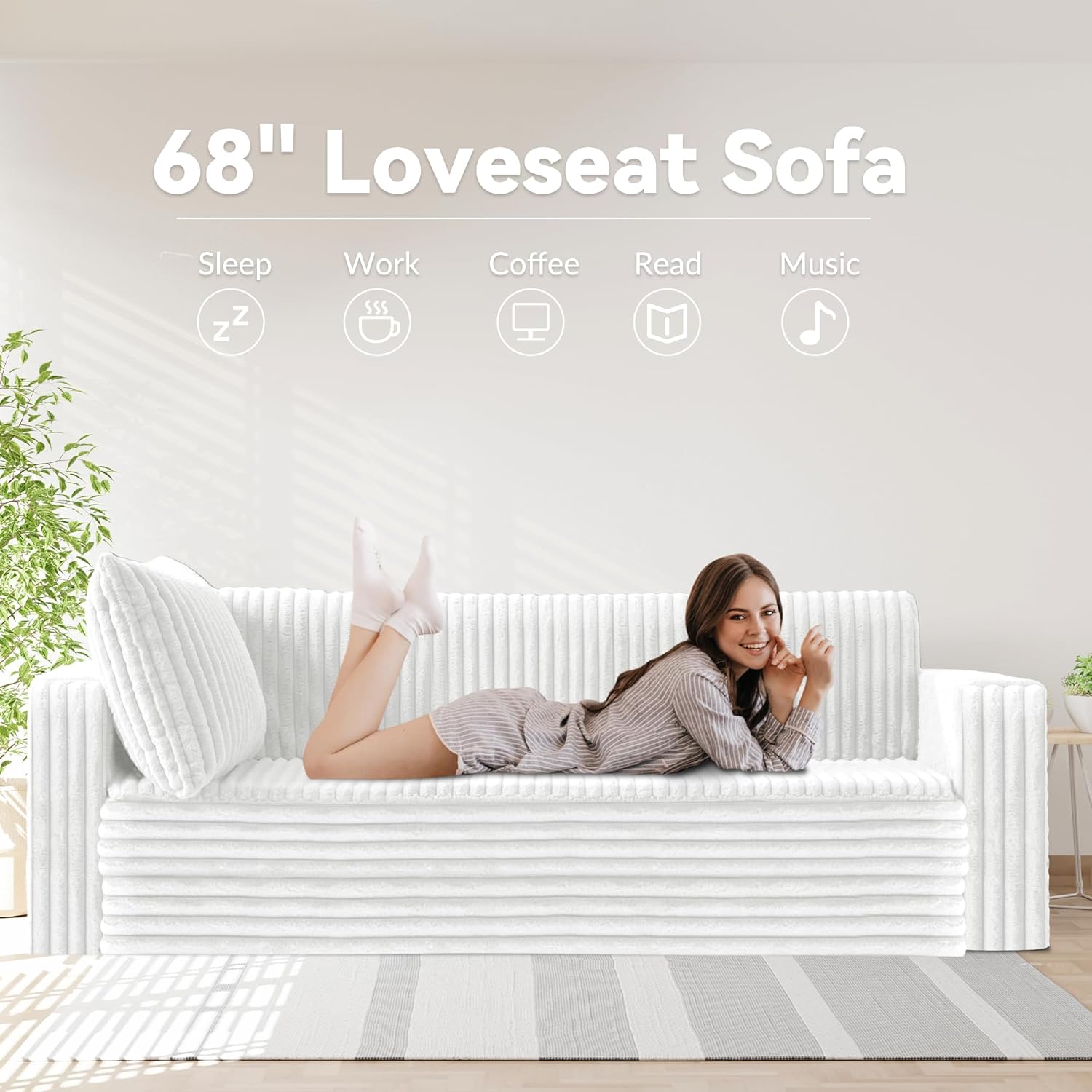 HABUTWAY Folding Sofa Bed, 2 in 1 Convertible Sleeper Chair with 2 Pillows, Portable Fold Out Chair Bed with Armrest, Comfy Floor Couch, Lazy Sofa for Living Room Bedroom Dorm Home Office, Beige