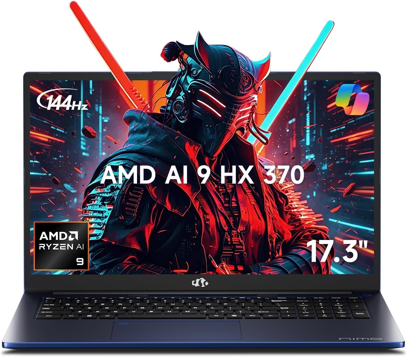 NIMO 17.3' Copilot+ AI Laptop, AMD Ryzen AI 9 HX 370 (Up to 5.1GHz), 16GB RAM 1TB SSD, Radeon 890M, 144Hz FHD Display, 100W Fast Charge, USB 4.0, Fingerprint, Backlit Keyboard, Gaming & Business
