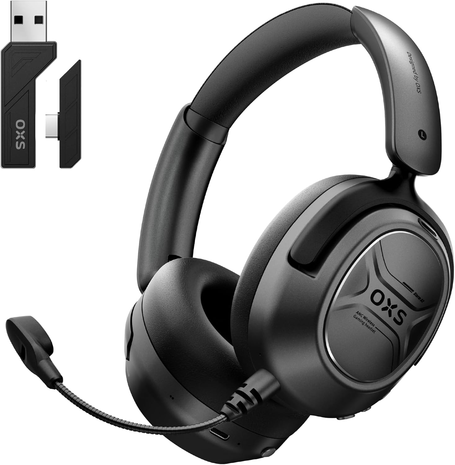 OXS Storm A2 Wireless Gaming Headset, Active Noise Cancellation, Over Ear Headphone with Mic, Bluetooth 5.4 & 2.4GHz Low Latency, Dual EQ Modes, 70H Playtime, for PC, Switch, PS4, PS5, Mobile, Black