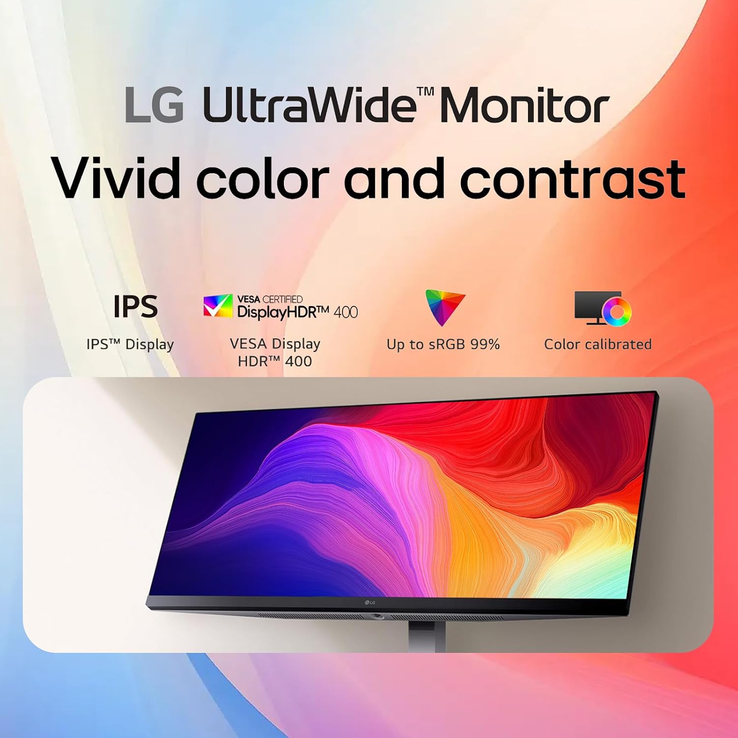 LG 34 Inch UltraWide Monitor, 21:9 WFHD (2560 x 1080) IPS Display, 100Hz, VESA DisplayHDR 400, FreeSync, Flicker Safe, USB Type-C, HDMI, DisplayPort, Speakers, VESA Mount, Home Office Computer,Black