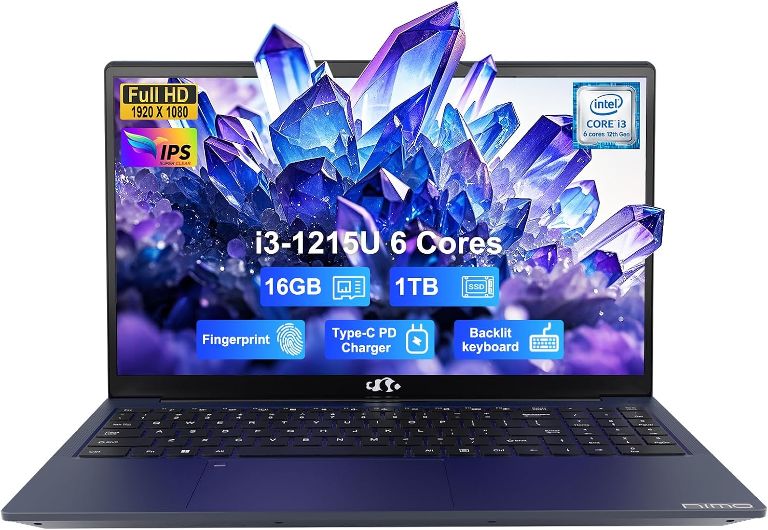 NIMO 15.6' IPS FHD-Business-Laptop, Intel 6 Core i3-1215U 16GB RAM 1TB SSD (Beat i5-1135G7, Up to 4.4GHz) Laptop-Computer with Fingerprint Backlit Keyboard 65W Type C Wi-Fi 6 Numpad Win 11