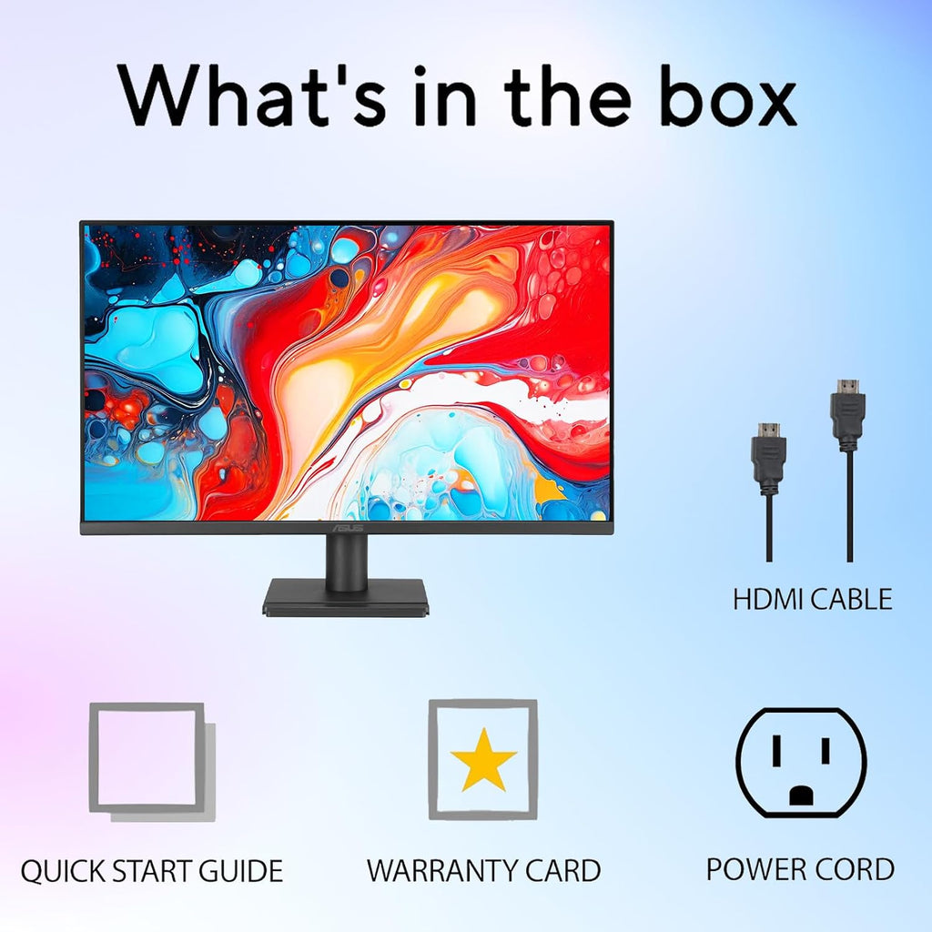 ASUS 27' FHD Monitor, 1080P IPS Display, 120Hz Refresh Rate, 1ms MPRT, Adaptive-Sync, Eye Care Technology, Frameless, HDMI VGA, VESA Mountable for Office and Gaming
