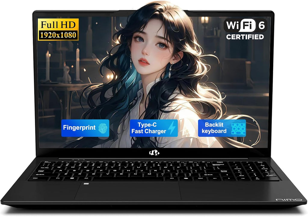 NIMO 15.6' IPS FHD-Student-Laptop, 8GB RAM 256GB SSD N150(Beat to i3-10110U, 4 Cores Up to 3.6GHz) Computer with 2 Years Warranty, 65W Type-C, Fingerprint, Backlit Keyboard, Wi-Fi 6, BT5.2