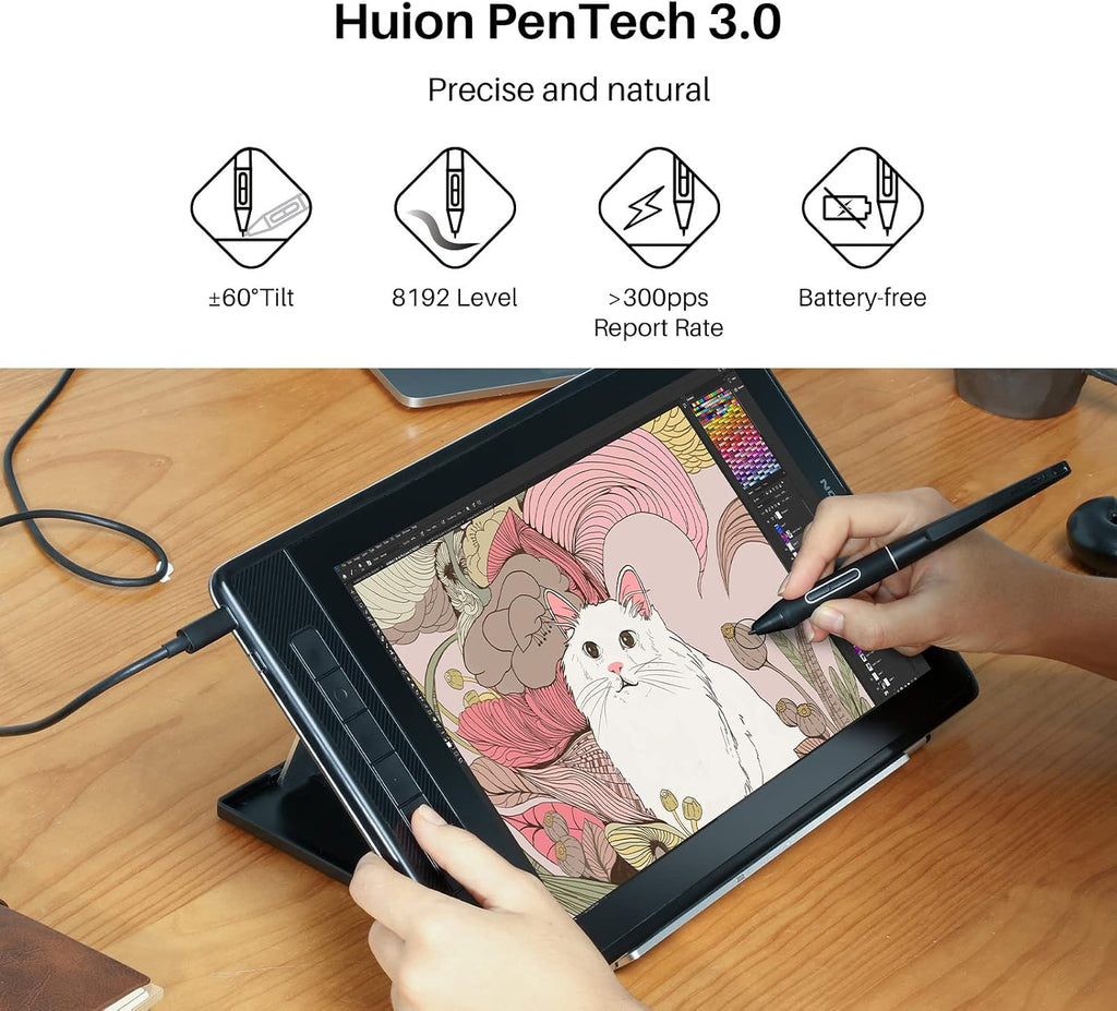 HUION Kamvas Pro 13 2.5K QHD Graphics Monitor Drawing Tablet with Screen QLED Full Lamination Battery-Free Stylus PW517 for Windows PC, Mac, Android, 13.3inch Digital Drawing Tablet Pen Display
